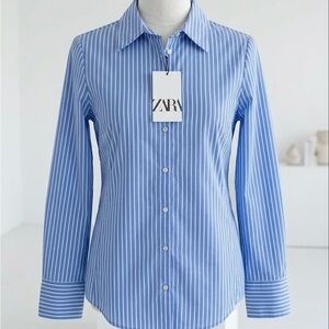 Zara| NEW Light Blue White Striped Button Down Shirt Sz XL NWT